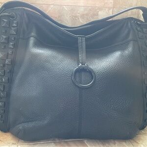 BCBGMAXAZRIA Black Studded Leather Shoulder Tote - Width 16” & Height 15”